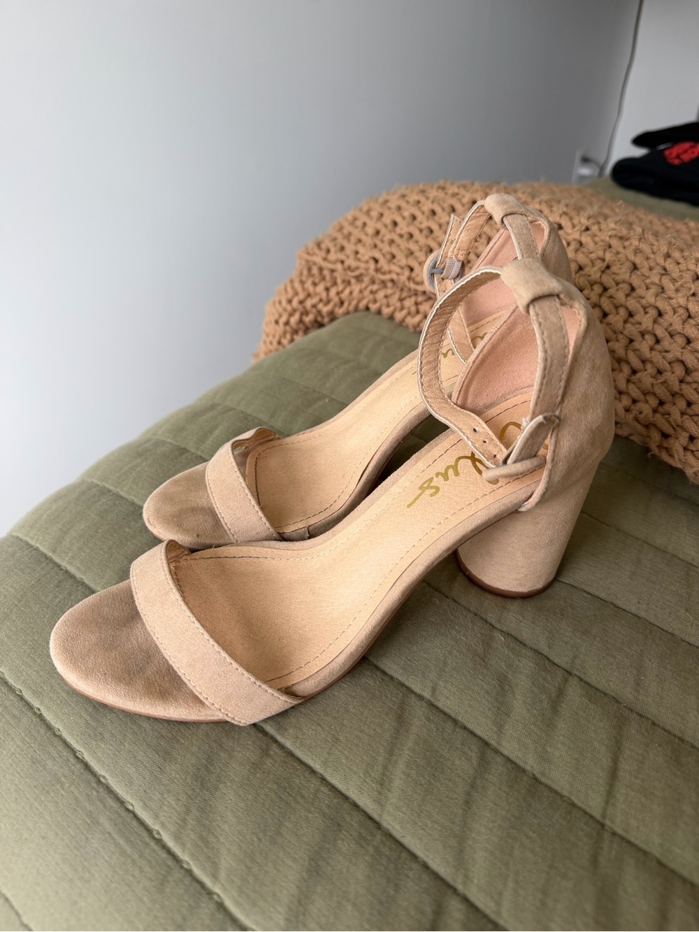 Lulu's Beige Suede Block Heel Sandals